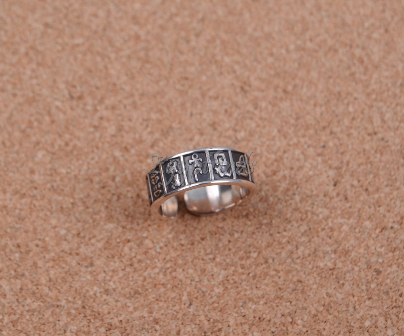 Egyptian Hand Made Solid Silver Oxidized Hieroglyphics Thumb Ring Unisex