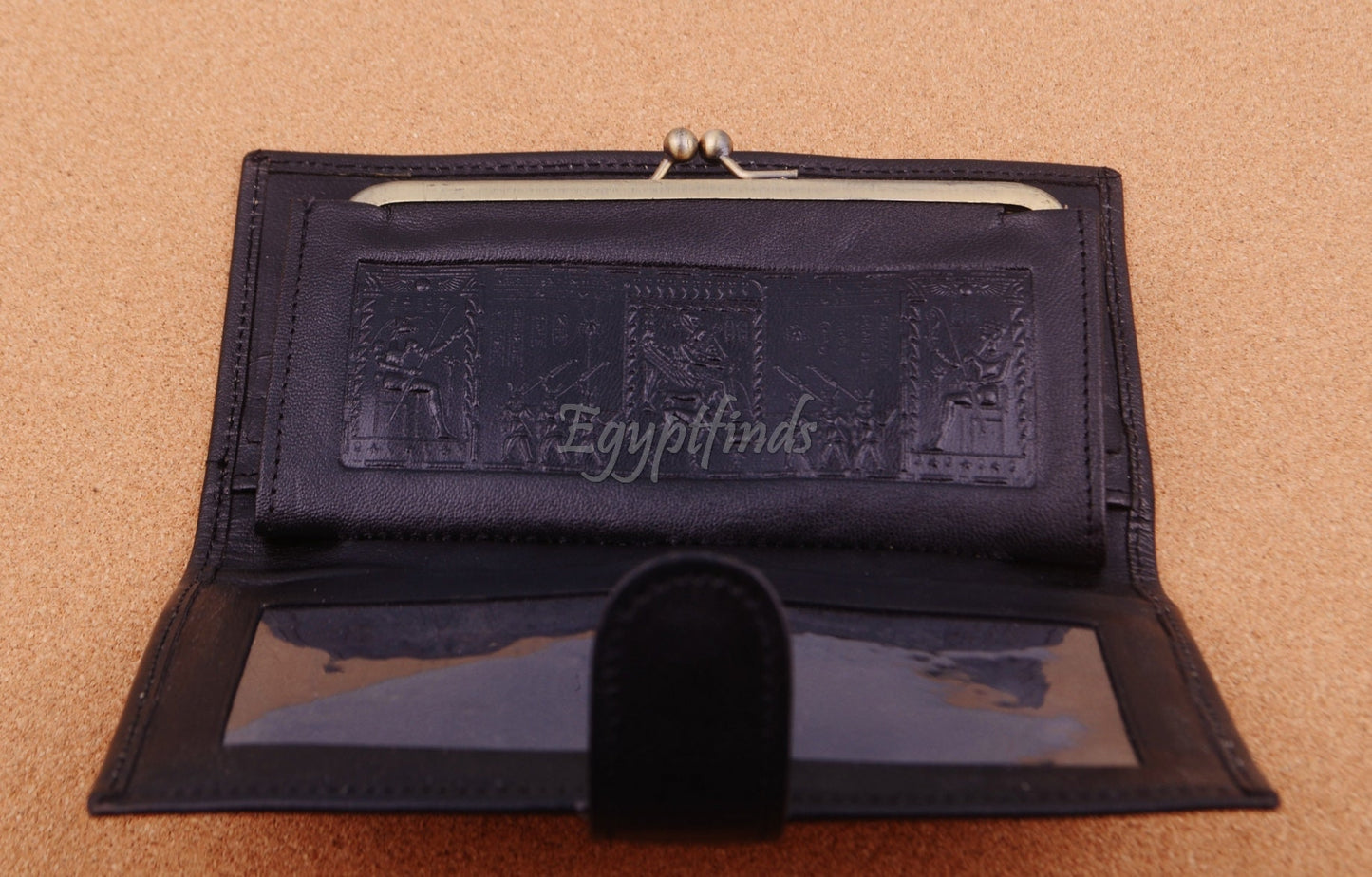 Egyptian Hand Made Genuine Leather Golden Ramses II Women's Wallet Purse