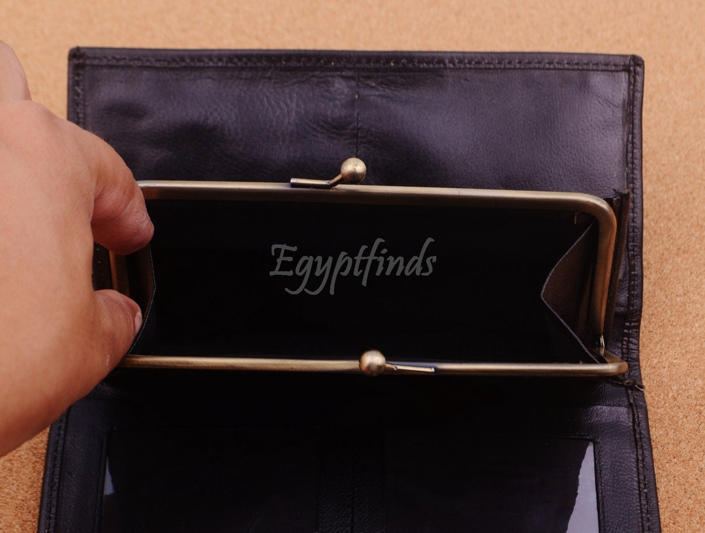 Egyptian Hand Made Genuine Leather Pharaoh And Nekhbet Women's Wallet Purse