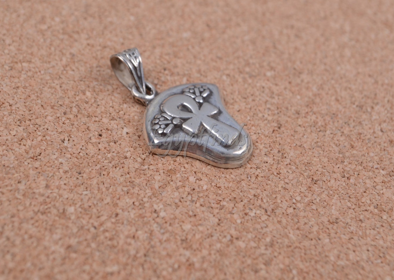 Beautiful Egyptian Thick Sterling silver Ankh Lotus pendant charm