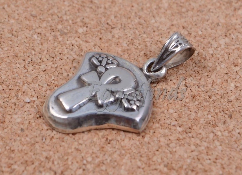 Beautiful Egyptian Thick Sterling silver Ankh Lotus pendant charm