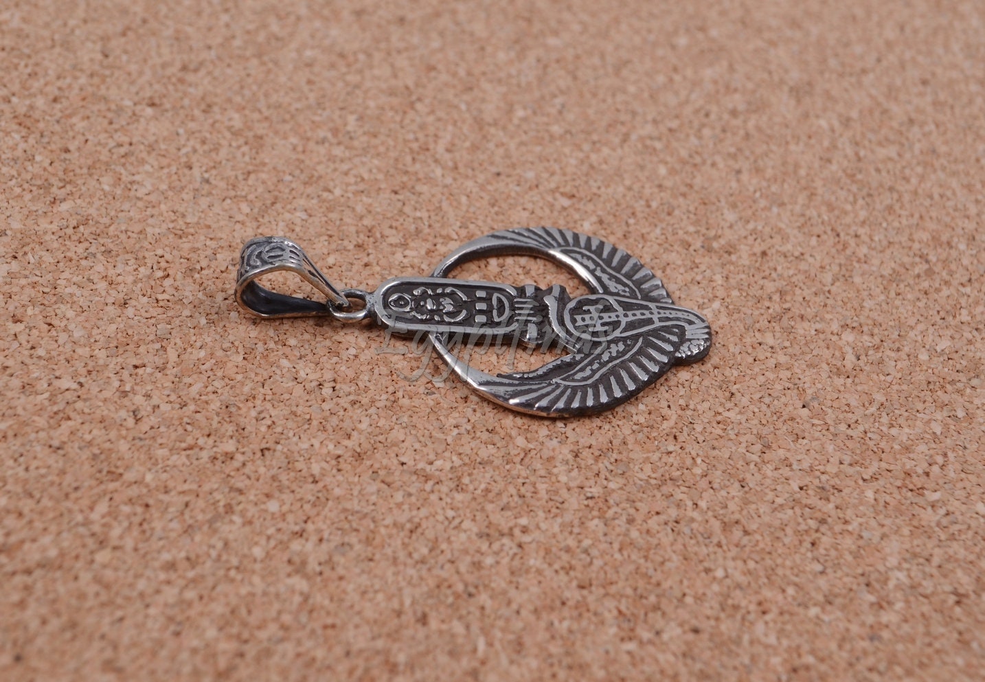 Large Egyptian Sterling Silver Winged Cobra With King Tutankhamun Cartouche