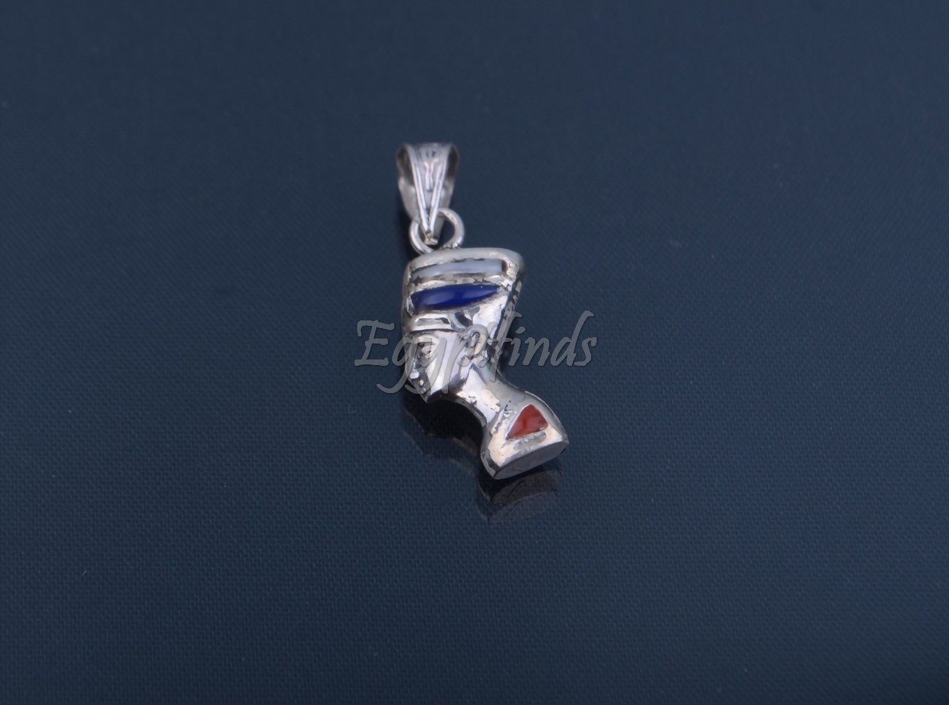 Solid Silver Egyptian Handmade Queen Nefertiti Inlaid Charm Pendant