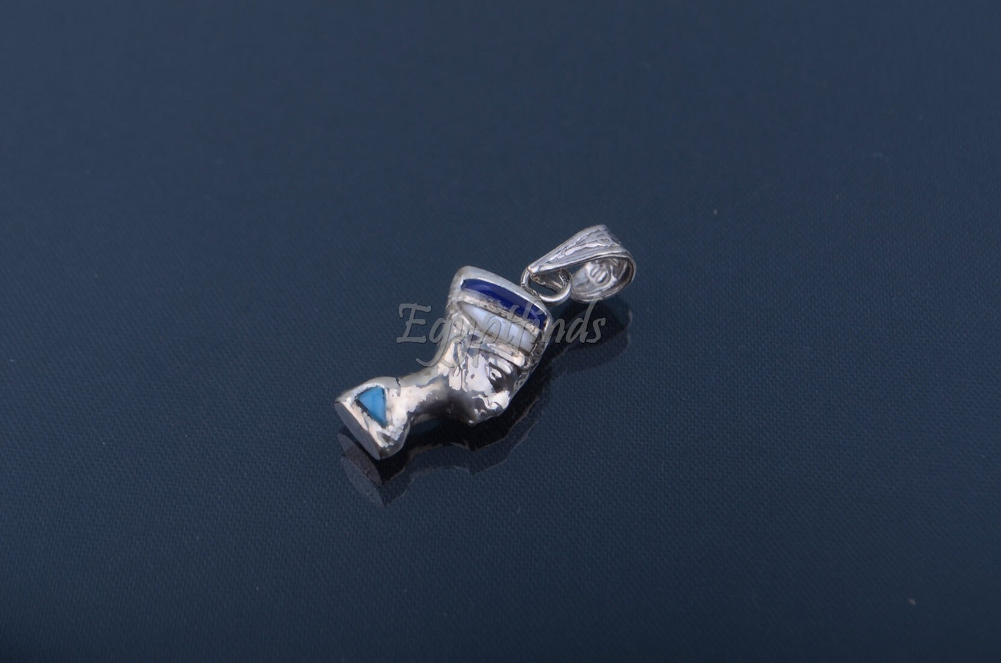 Solid Silver Egyptian Handmade Queen Nefertiti Inlaid Charm Pendant