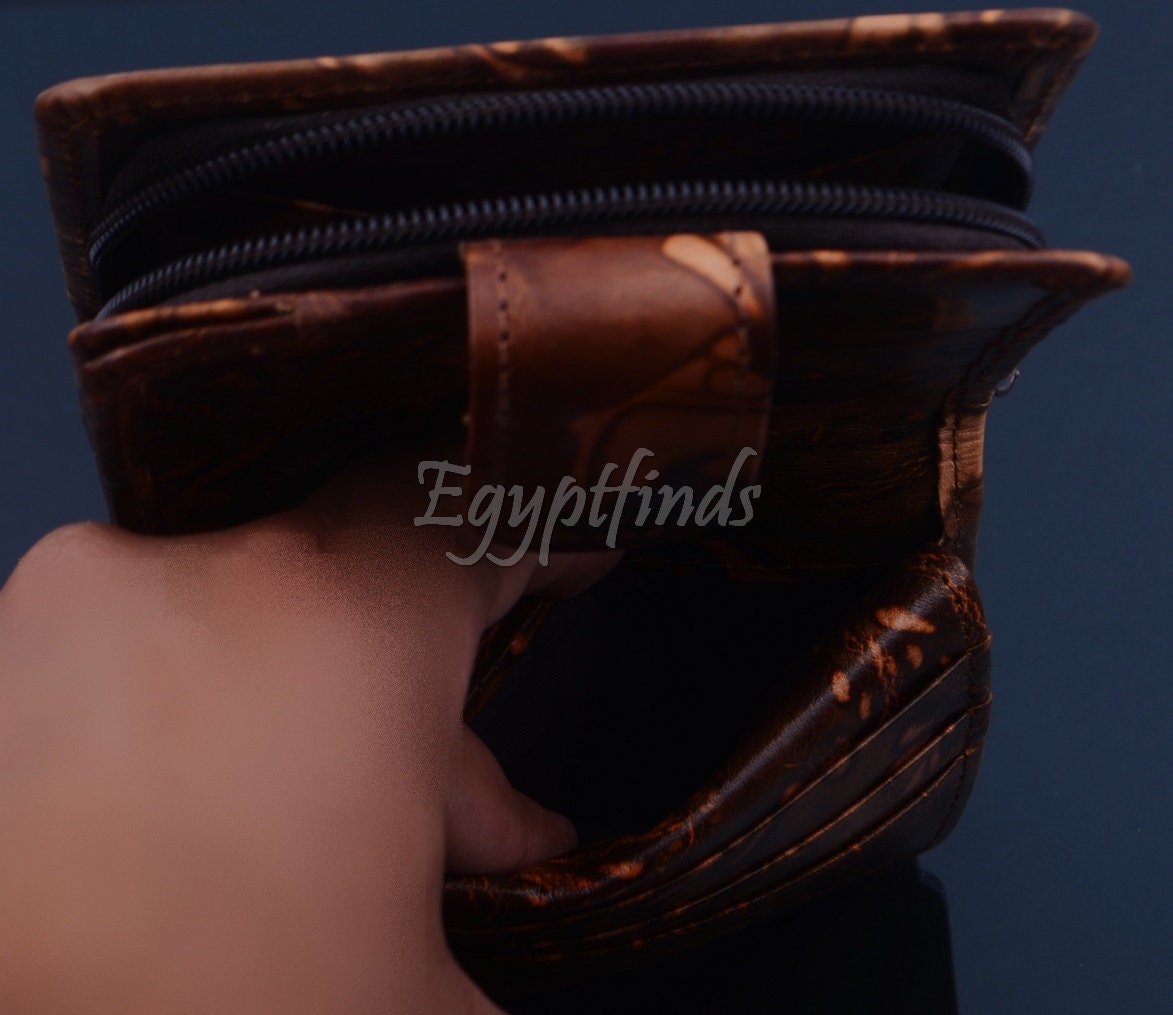 Unique Egyptian Hand Made Genuine Leather King tut Tutankhamun Unisex Wallet