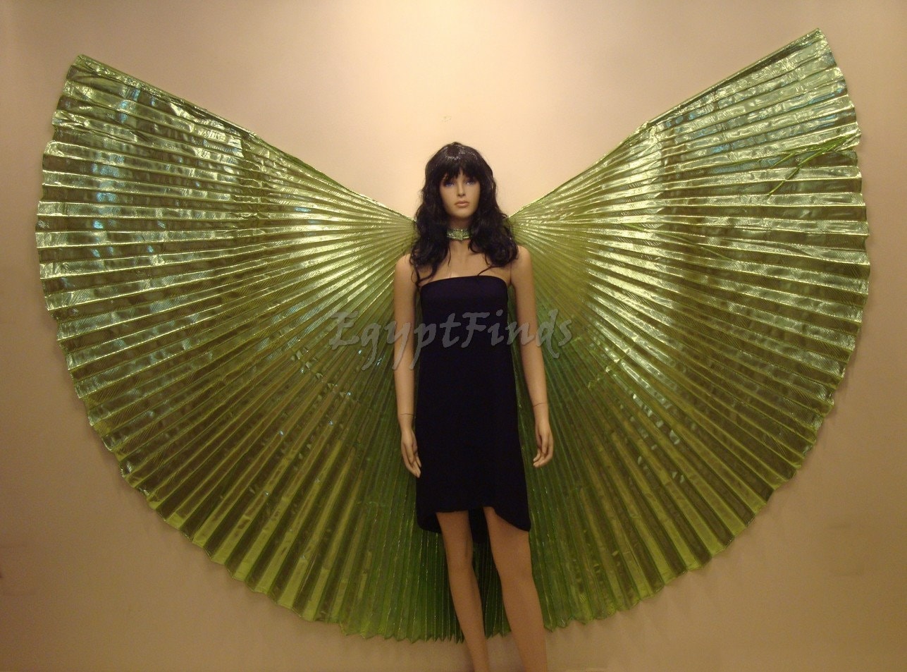 Egyptian Professional Belly Dance Costume Green Apple Lame Isis Wings With Bag & Sticks From Egypt
