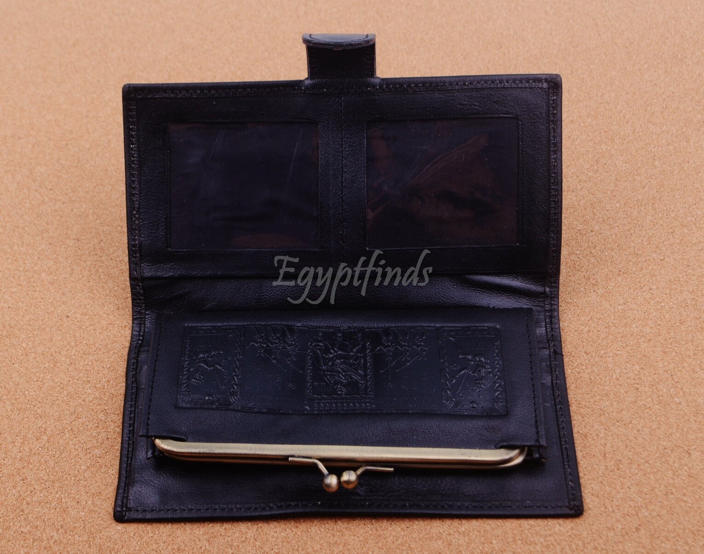 Egyptian Hand Made Genuine Leather Golden Ramses II Women's Wallet Purse