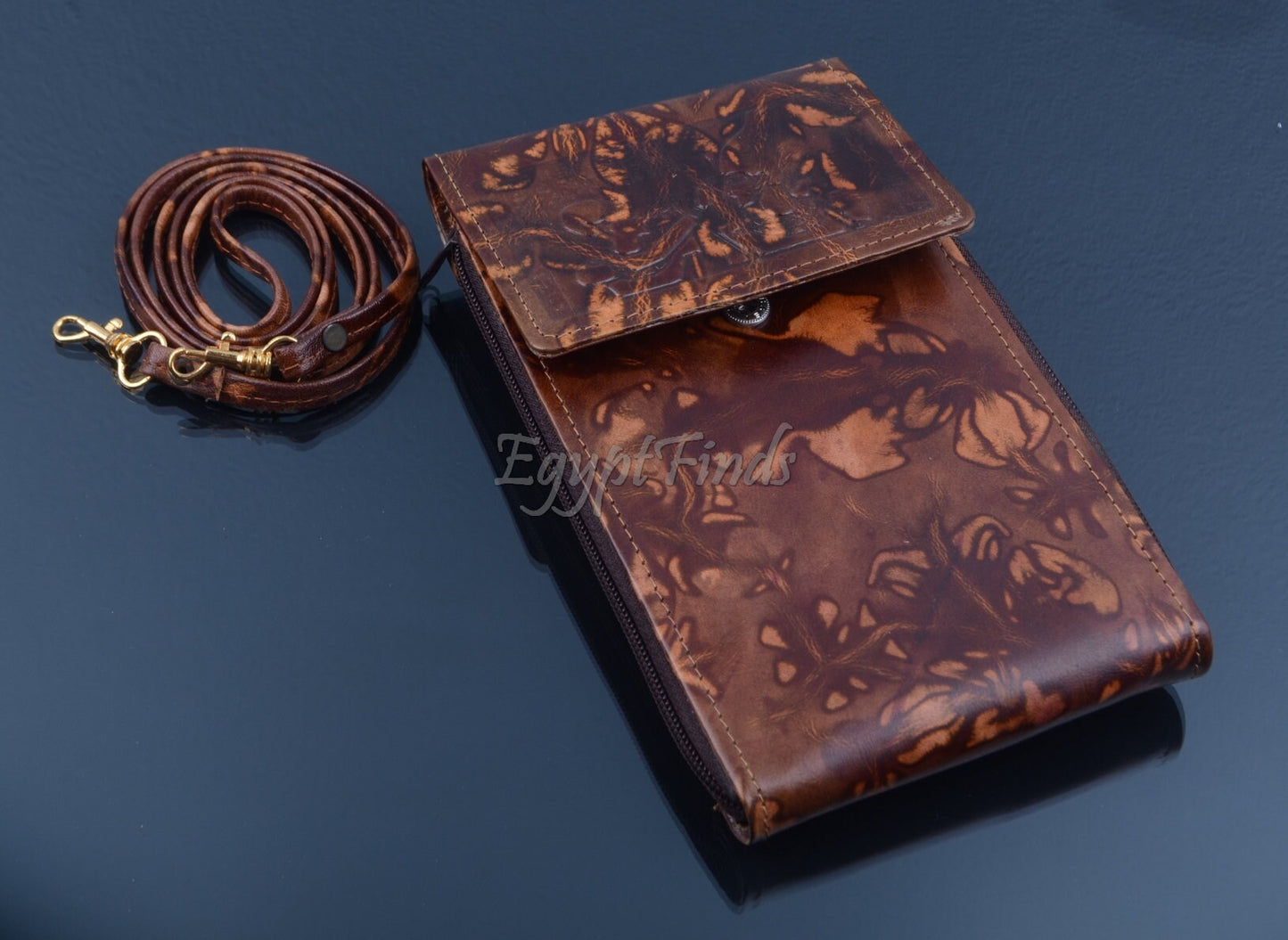 Egyptian Hand Made Genuine Leather Osiris iphone Mobile Smart Phone Case Purse Body Cross Bag