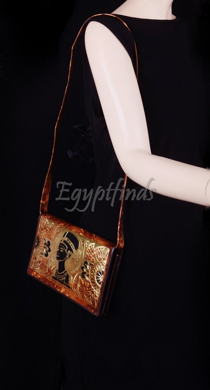 Egyptian King Ramses Hunting Scene Genuine Leather Purse Bag