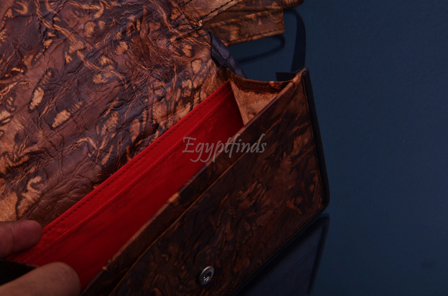 Egyptian King Ramses Hunting Scene Genuine Leather Purse Bag