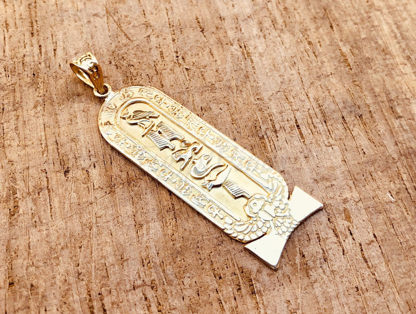 Egyptian Customized Winged Scarab Personalized 18K Gold Cartouche Necklace WORLD WIDE Express Shipping