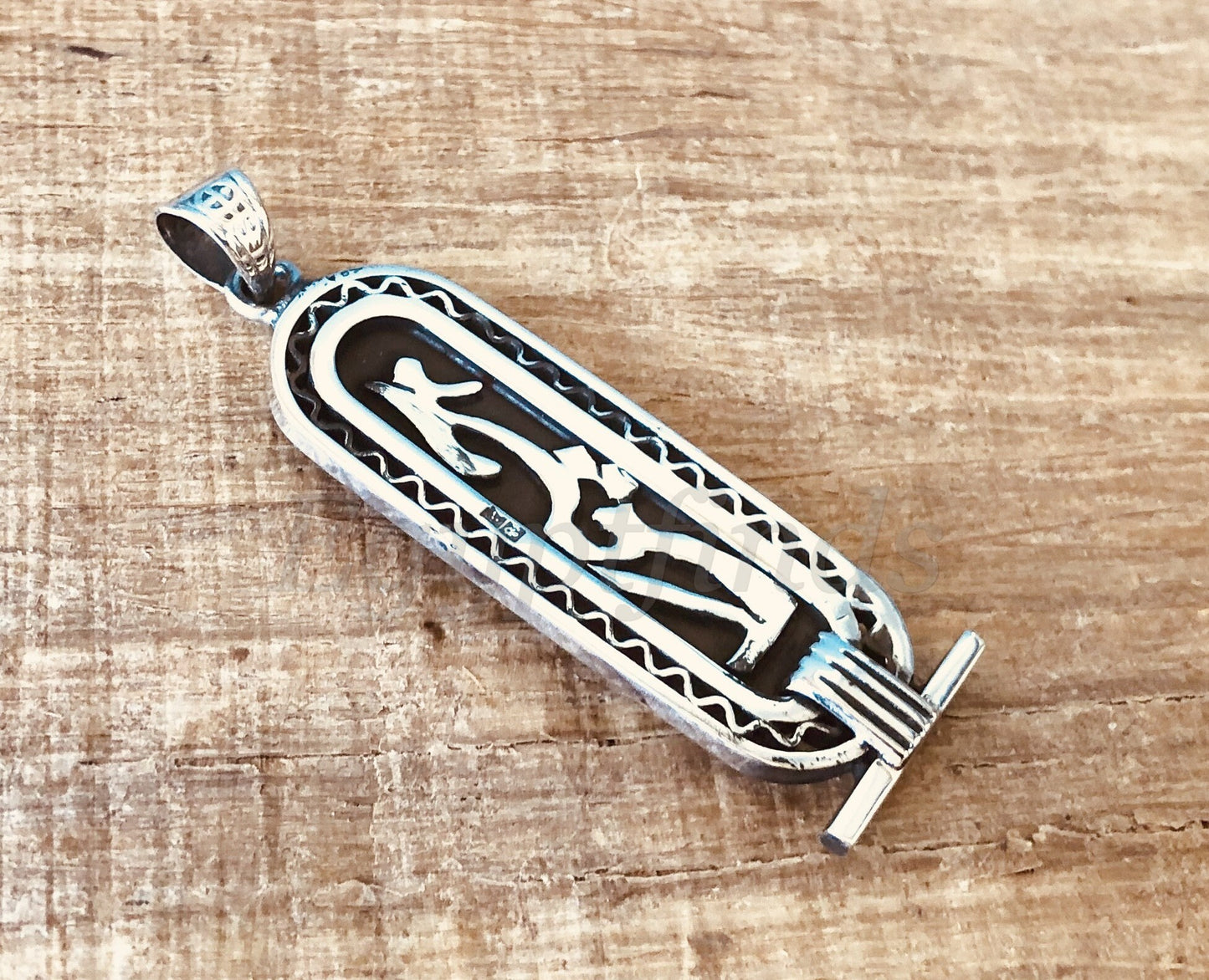 Egyptian Framed Open Work Sterling Silver Personalized Name Cartouche Pendant