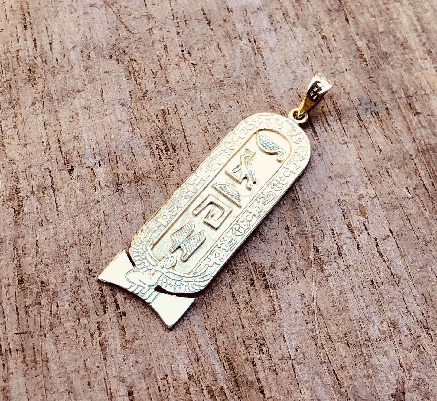 Egyptian Customized Winged Isis Personalized 18K Gold Cartouche Pendant WORLD WIDE Express Shipping