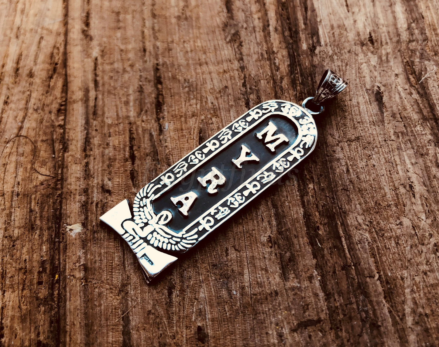 Egyptian Winged Isis Sterling Silver Cartouche Pendant Necklace Charm EXPRESS SHIPPING