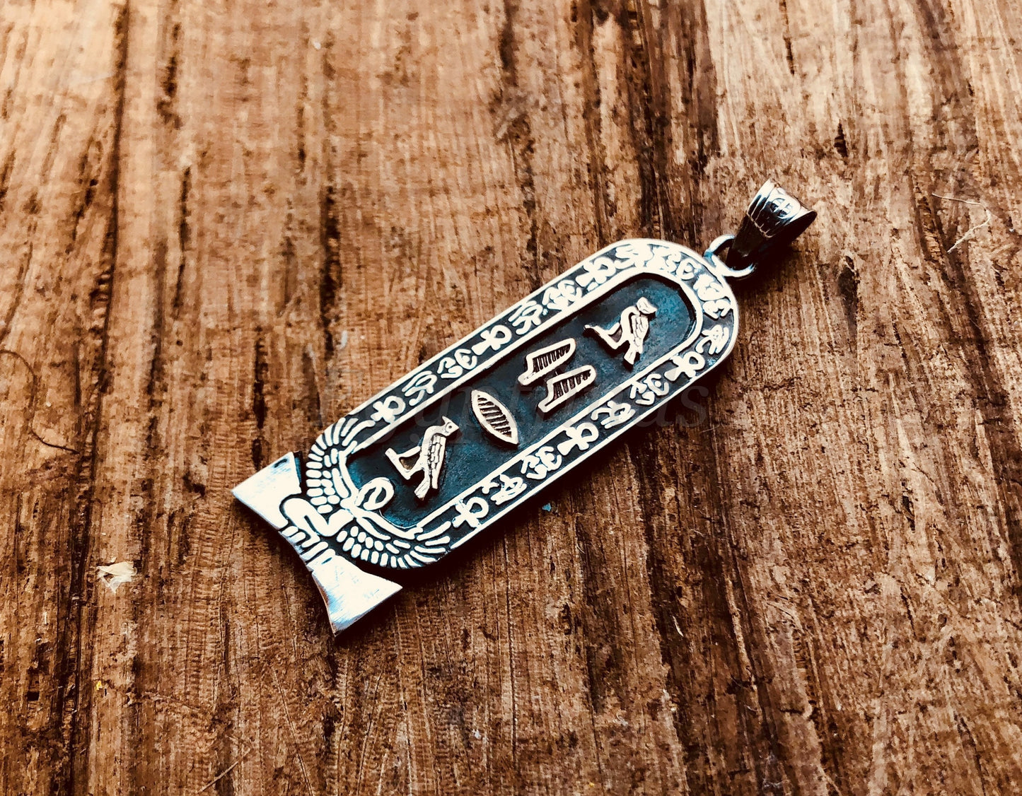 Egyptian Winged Isis Sterling Silver Cartouche Pendant Necklace Charm EXPRESS SHIPPING