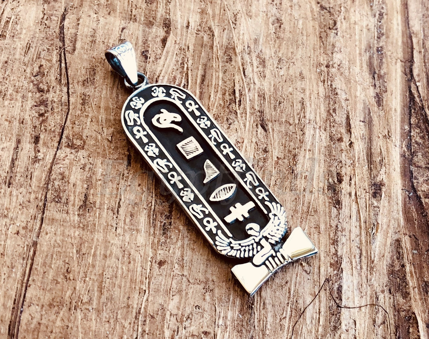 Egyptian Winged Isis Sterling Silver Cartouche Pendant Necklace Charm EXPRESS SHIPPING