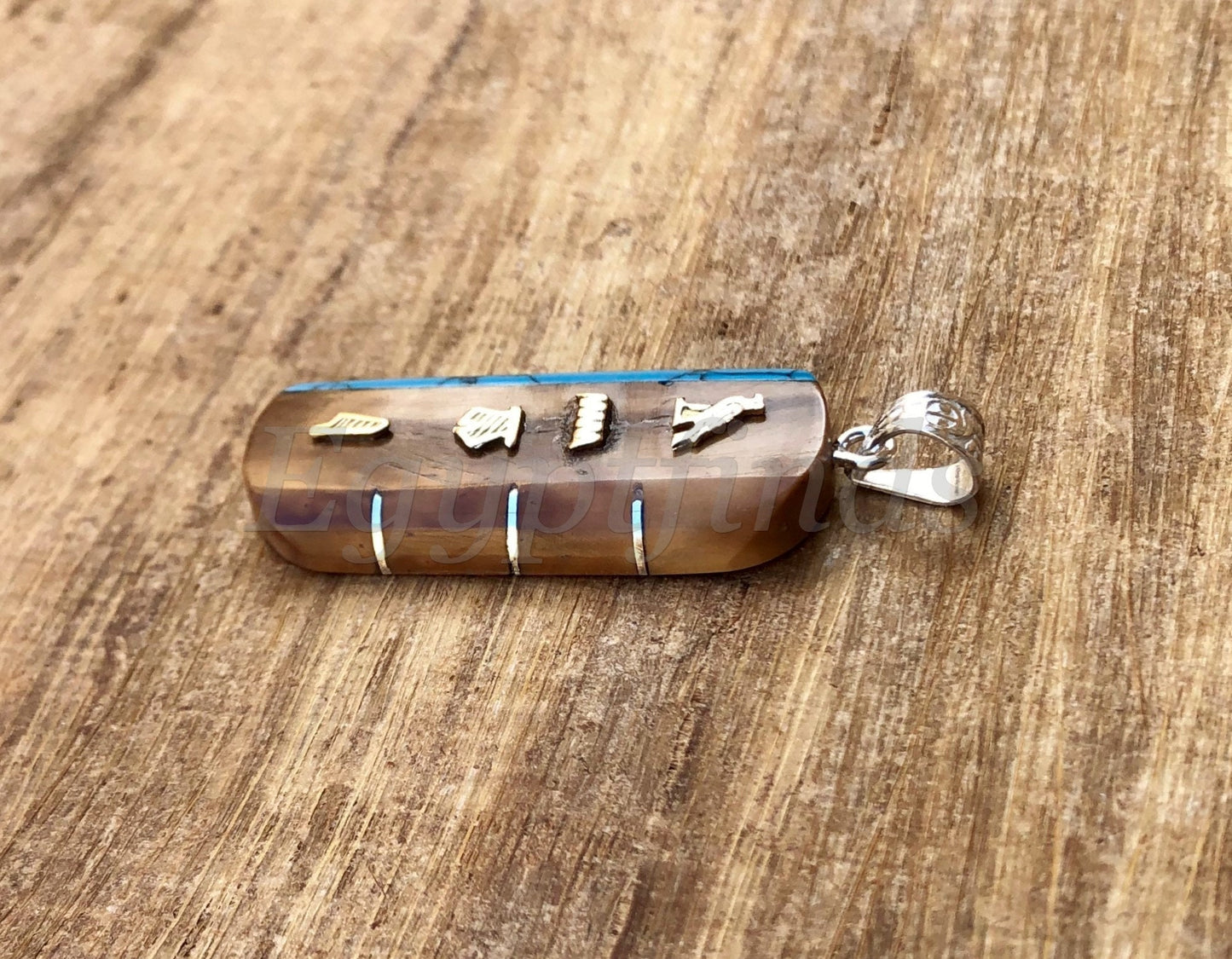 Egyptian Mix Inlaid Wide Sterling Silver Cartouche Charm Pendant Nameplate cartouche pendant, WORLD WIDE Express Shipping