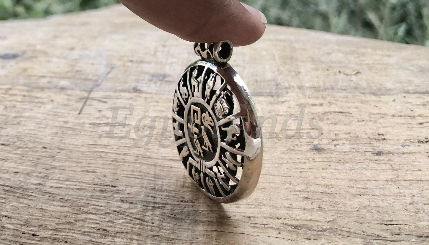 Egyptian Personalized Eye Sun Ra Circle Scarab Sterling Silver Cartouche Name Pendant Charm