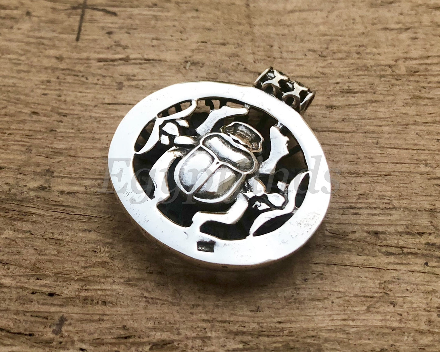 Egyptian Personalized Eye Sun Ra Circle Scarab Sterling Silver Cartouche Name Pendant Charm