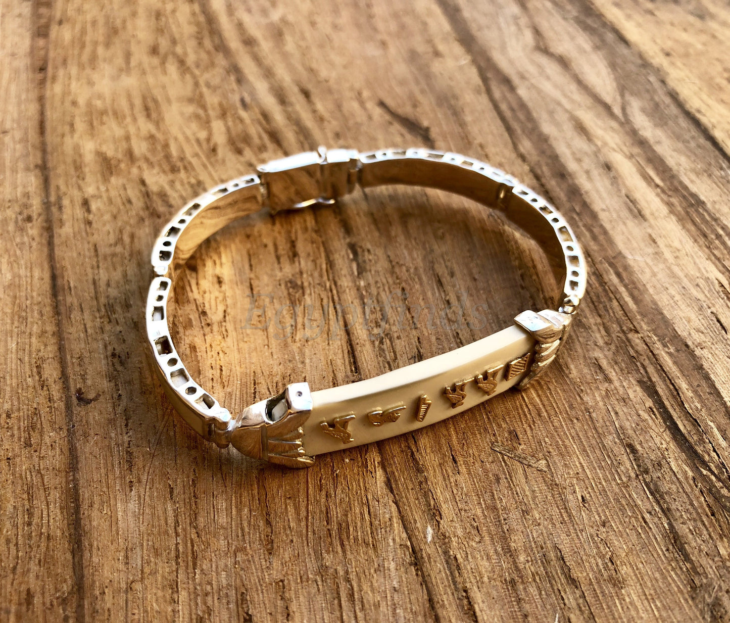 Put Your Name On Egyptian Customized Sterling Silver Lotus Cartouche Inlaid Cuff Links Bracelet