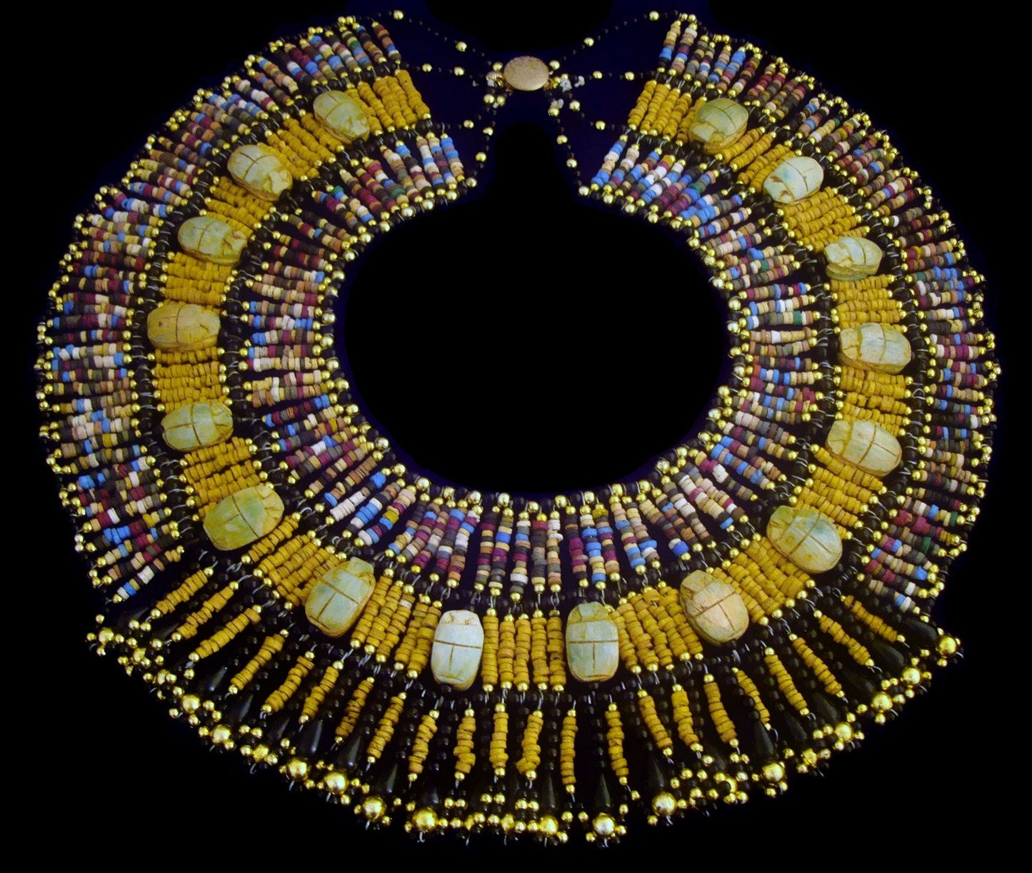 Beautiful Egyptian Hand Made 16 Scarabs Mummy bead Cleopatra Collar Necklace