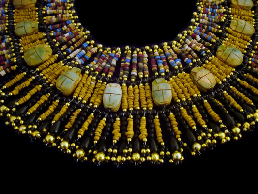 Beautiful Egyptian Hand Made 16 Scarabs Mummy bead Cleopatra Collar Necklace