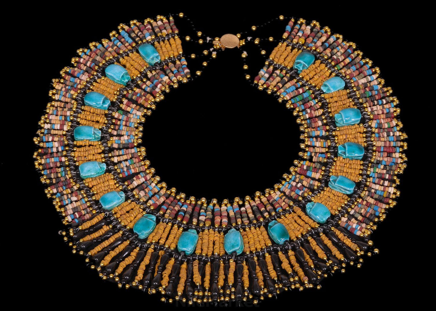 Beautiful Egyptian Hand Made 16 Scarabs Mummy bead Cleopatra Collar Necklace Mummy Beads Jewelry