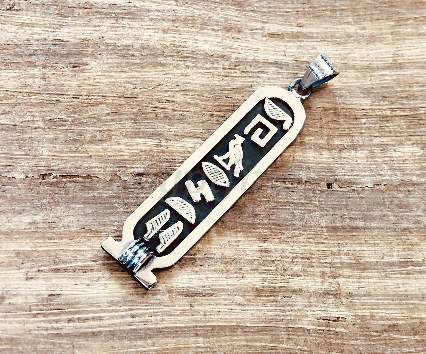 PUT YOUR NAME On Egyptian Personalized Sterling Silver Cartouche With Glyphs On The Back