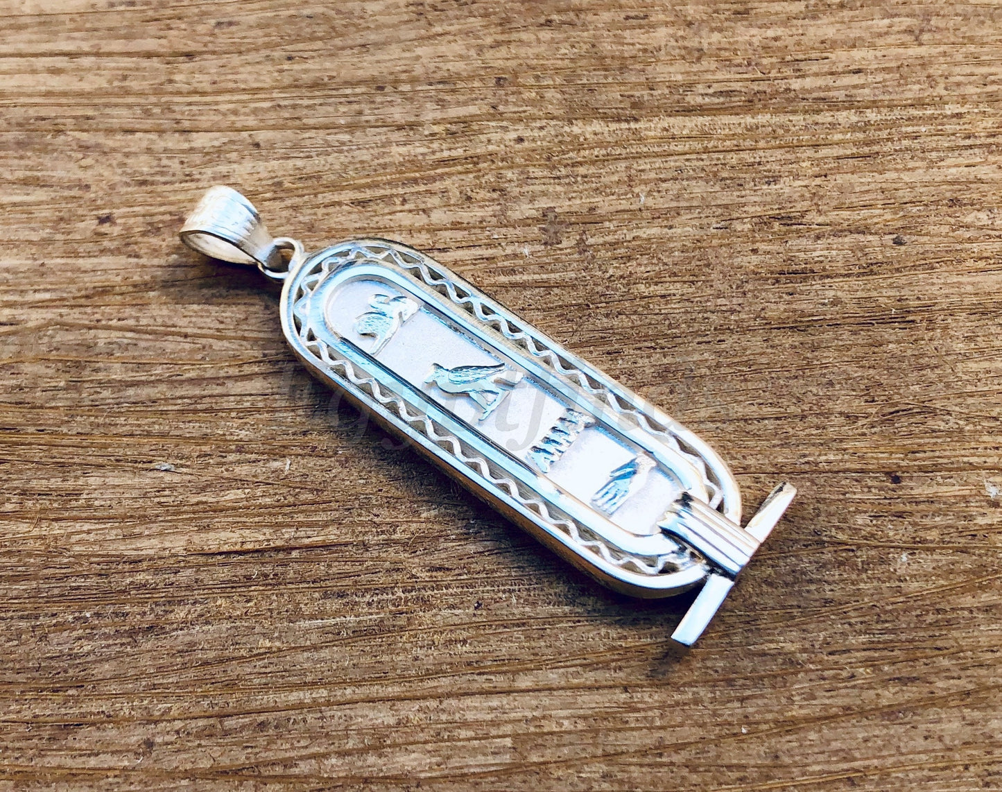 Egyptian Framed Open Work Sterling Silver Personalized Name Cartouche Pendant