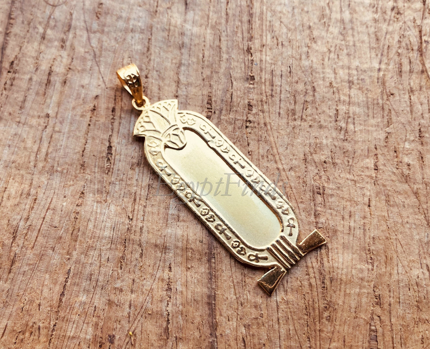 Egyptian Customized Lotus Personalized 18K Solid Gold Cartouche Necklace Hieroglyphic Name