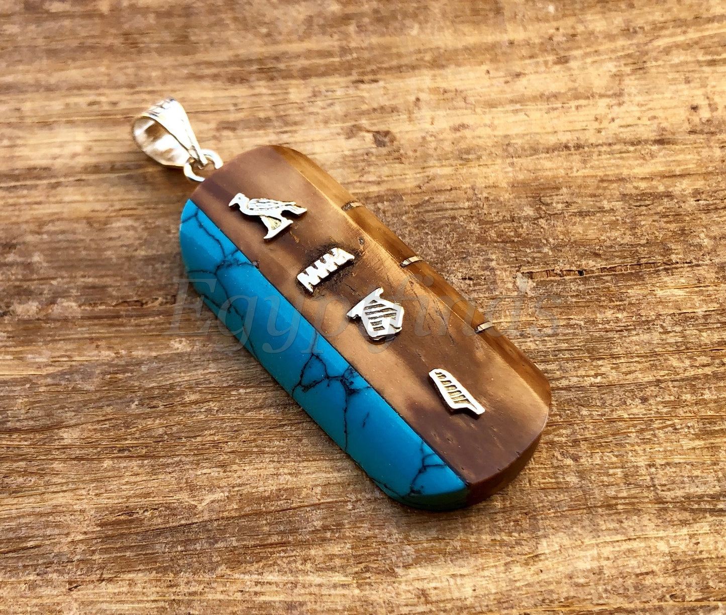 Egyptian Mix Inlaid Wide Sterling Silver Cartouche Charm Pendant Nameplate cartouche pendant, WORLD WIDE Express Shipping
