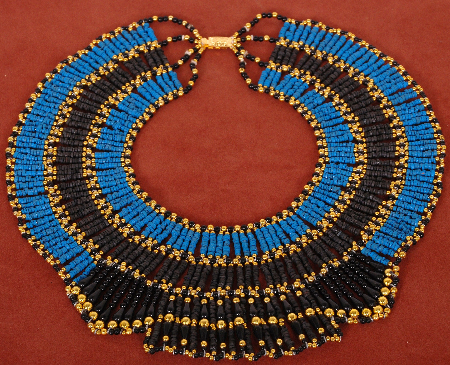 Lovely Egyptian Blue And Black Mummy bead Cleopatra Collar Necklace