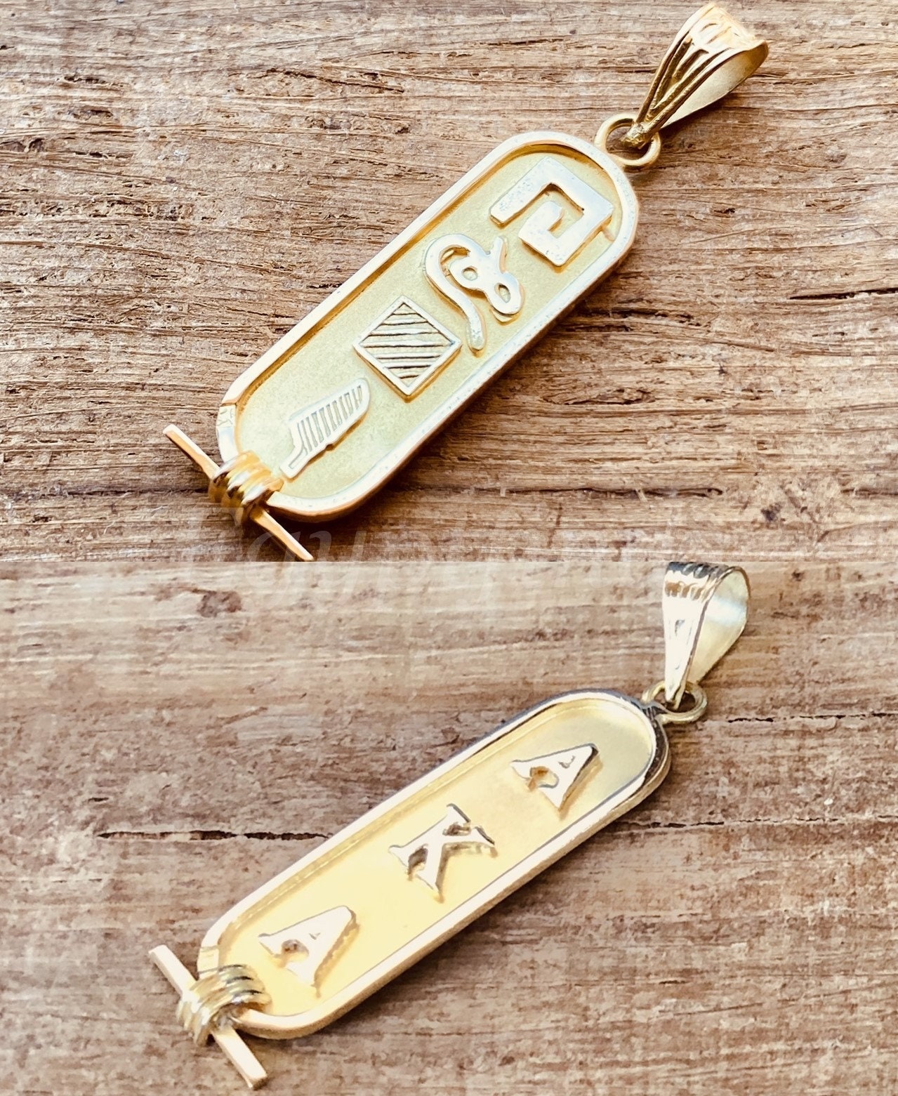 Double Sided 18K Solid Gold Cartouche Egyptian Customized Cartouche Up to 4 Letters(Get a name on each side ) Pendant Charm