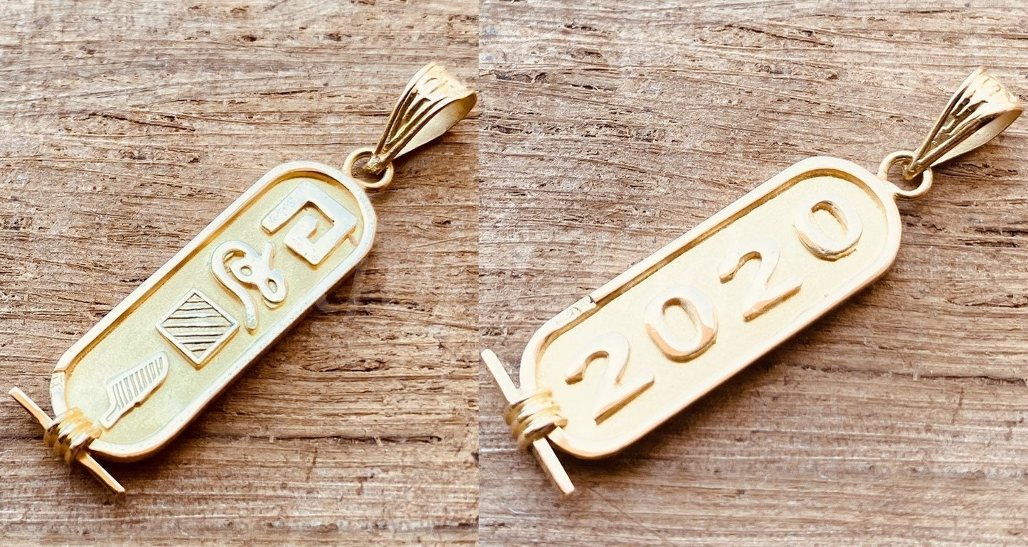 Double Sided 18K Solid Gold Cartouche Egyptian Customized Cartouche Up to 4 Letters(Get a name on each side ) Pendant Charm