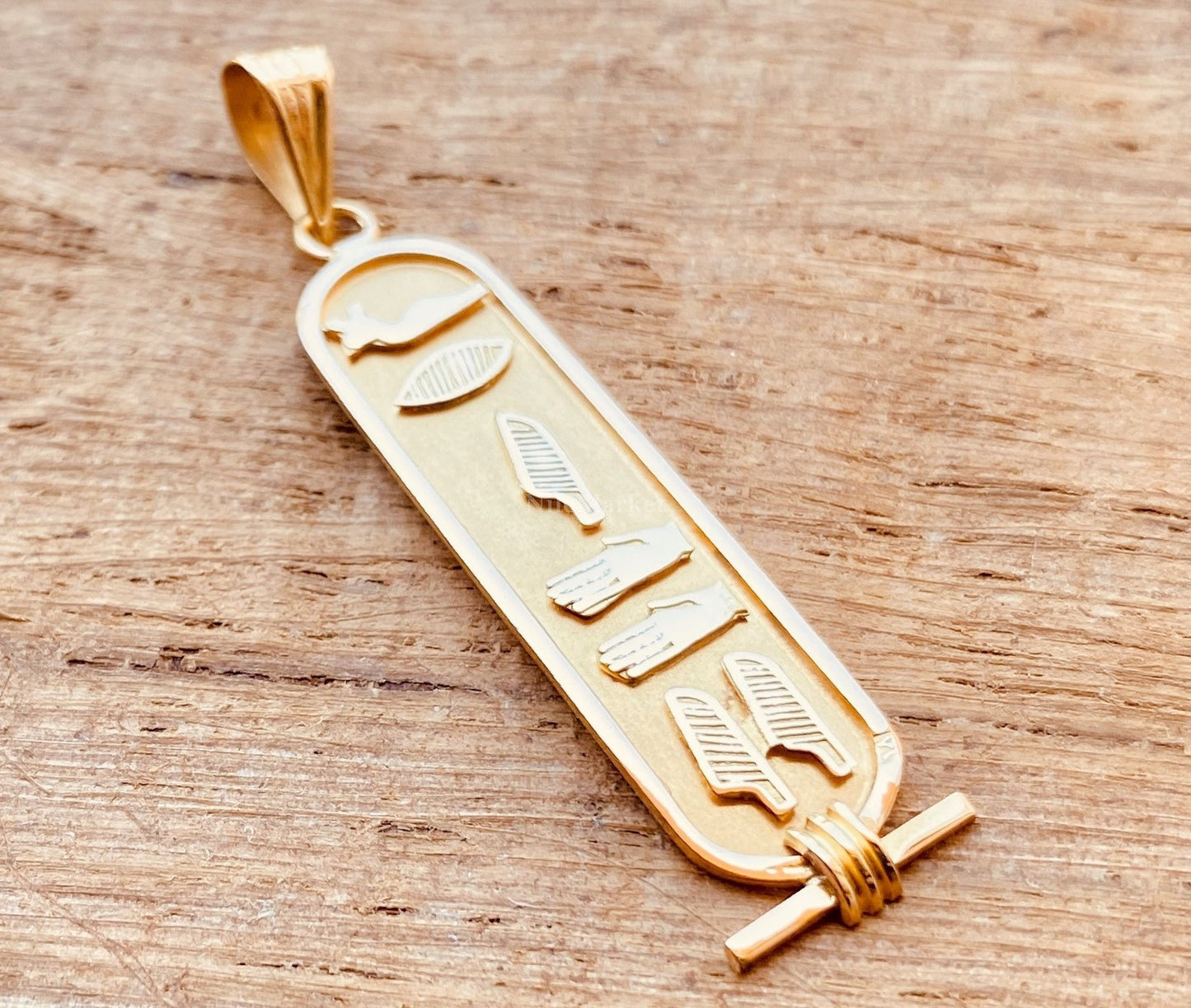 18k Solid Gold Cartouche pendant, Your Name Converted into Ancient Egyptian Hieroglyphic or English or Arabic language, Gold Cartouche Charm