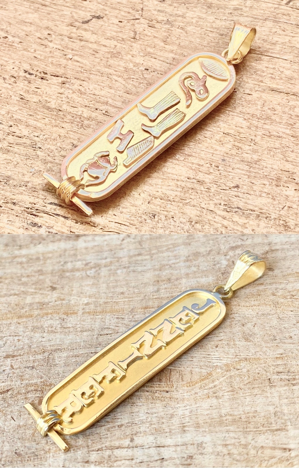 Double Sided 18K Solid Gold Cartouche Egyptian Customized Cartouche Up to 8 Letters(Get a name on each side ) Pendant Charm