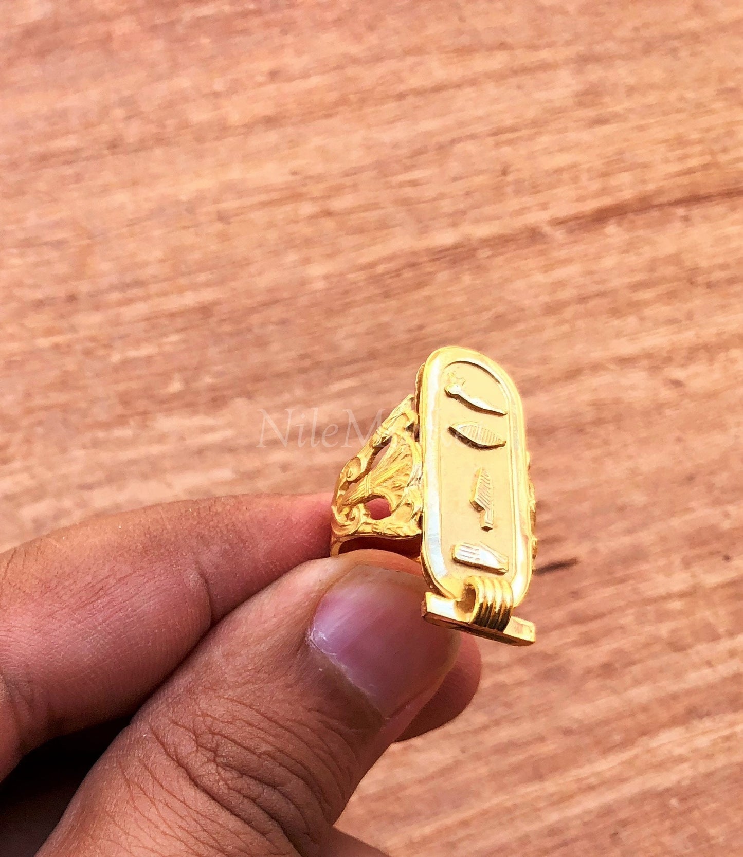 Egyptian Personalized Customized 18k Solid Gold Cartouche Ring Express Shipping World Wide -Personalized in English & Hieroglyphs