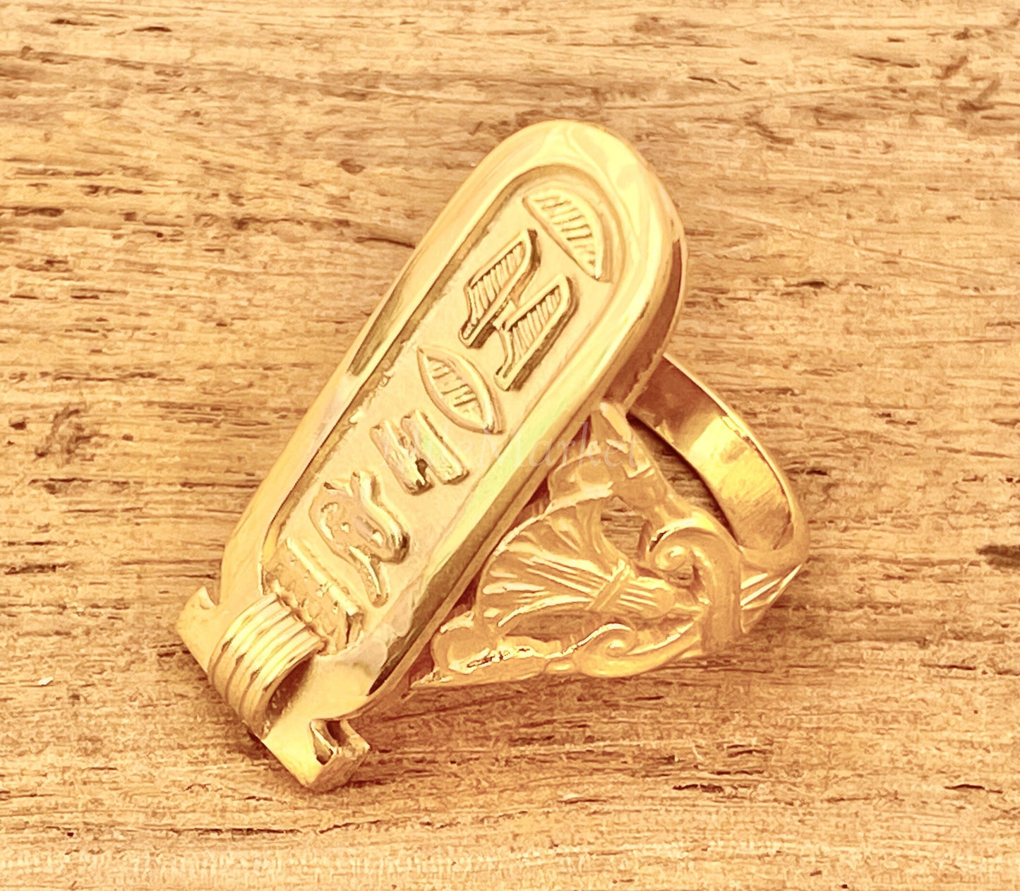 Egyptian Personalized Customized 18k Solid Gold Cartouche Ring Express Shipping World Wide -Personalized in English & Hieroglyphs