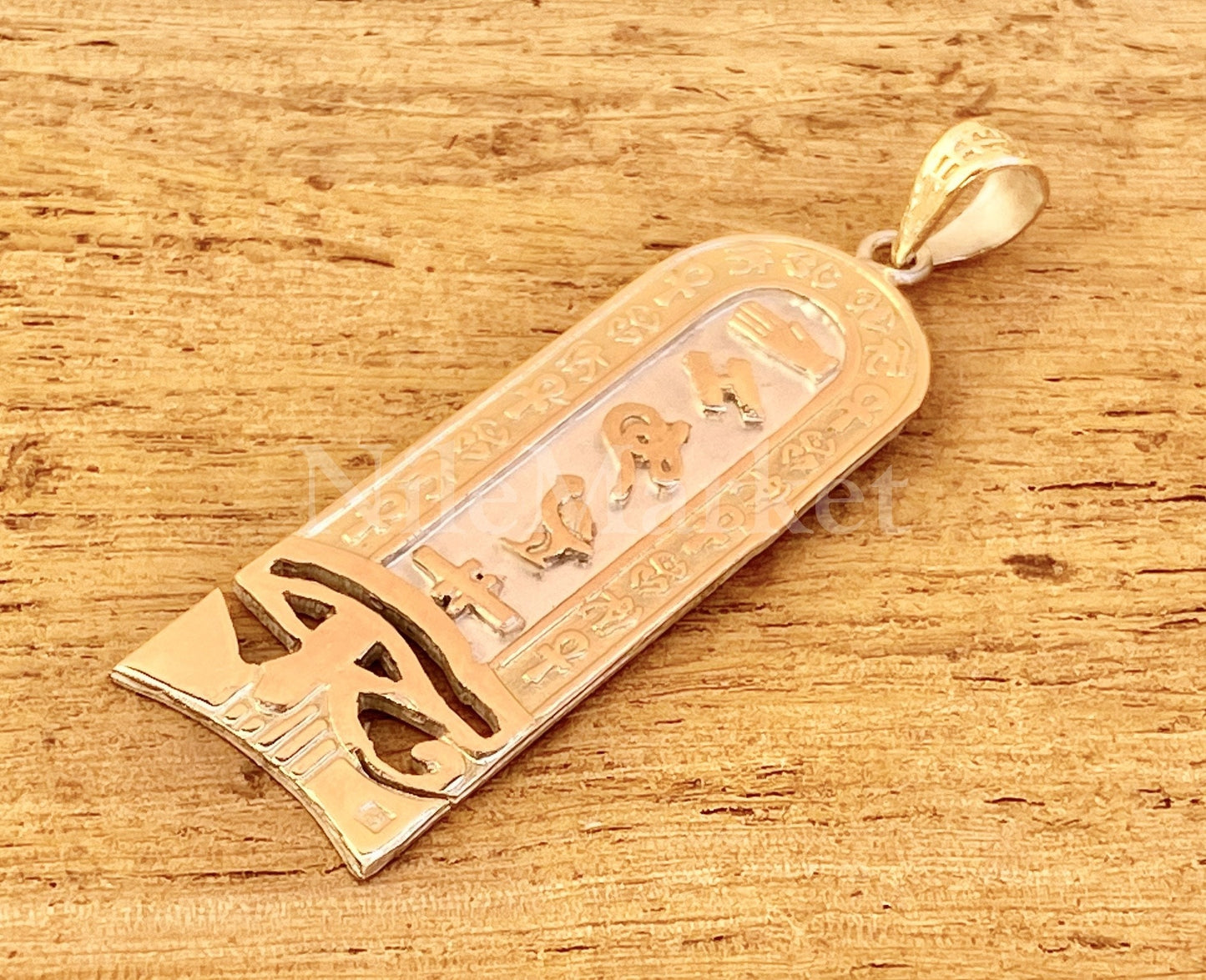 Egyptian Personalized Eye Of Horus Cartouche With 9K Solid Gold Frame And Letters,WORLD WIDE Express Shipping