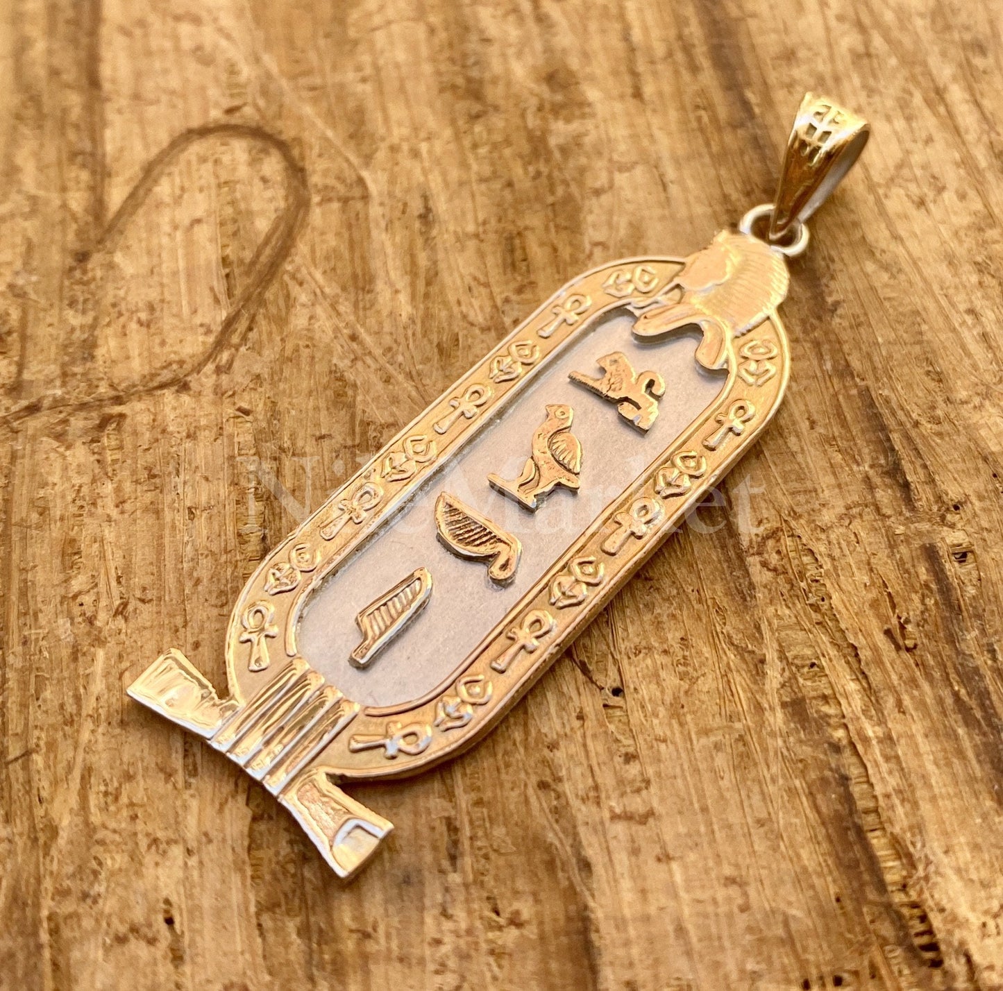 Egyptian Customized Tutankhamun Cartouche With 9K Gold Frame And 9K Gold Letters, Pendant WORLD WIDE Express Shipping
