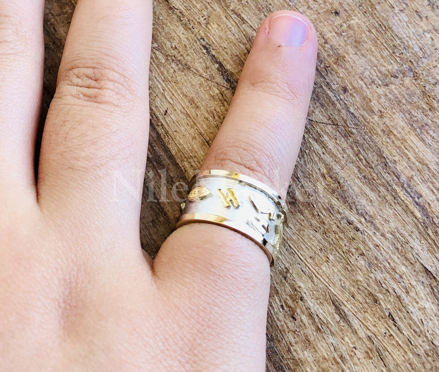 Egyptian Personalized Sterling Silver With 9K Gold Frame And Letters Cartouche Ring Express Shipping World Wide