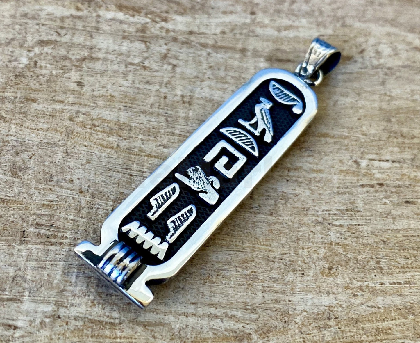 Sterling silver Customized Personalized Cartouche Pendant Your Name Converted into Ancient Egyptian HieroglyphicIn or Arabic Or English
