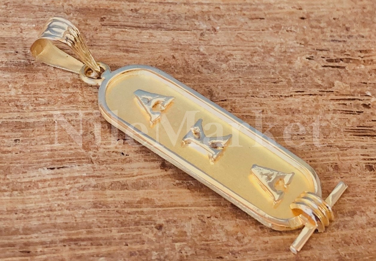 18k Solid Gold Cartouche pendant, Your Name Converted into Ancient Egyptian Hieroglyphic or English or arabic language, Authentic Egyptian