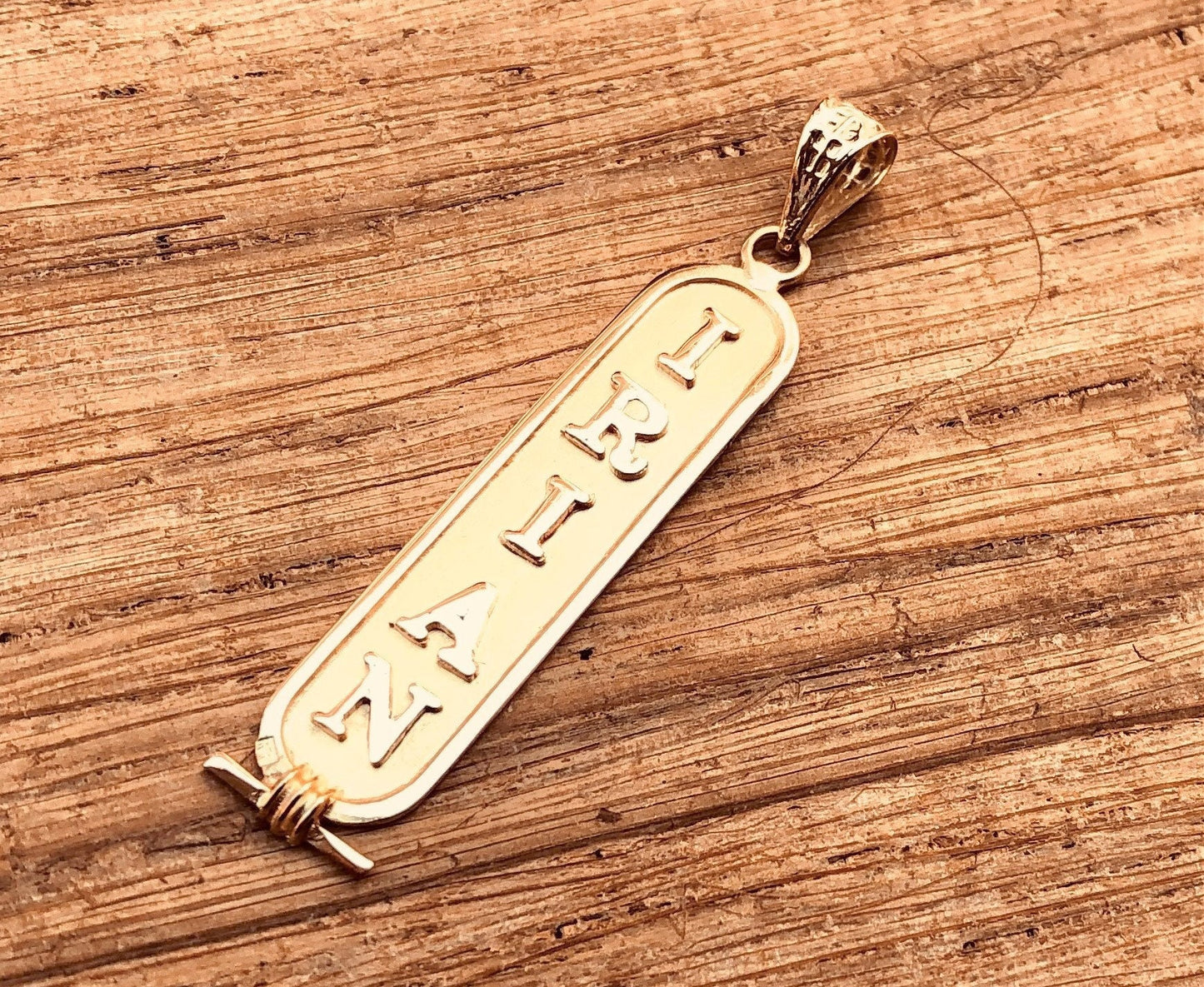 18k Solid Gold Cartouche pendant, Your Name Converted into Ancient Egyptian Hieroglyphic or English or Arabic language, Gold Cartouche Charm