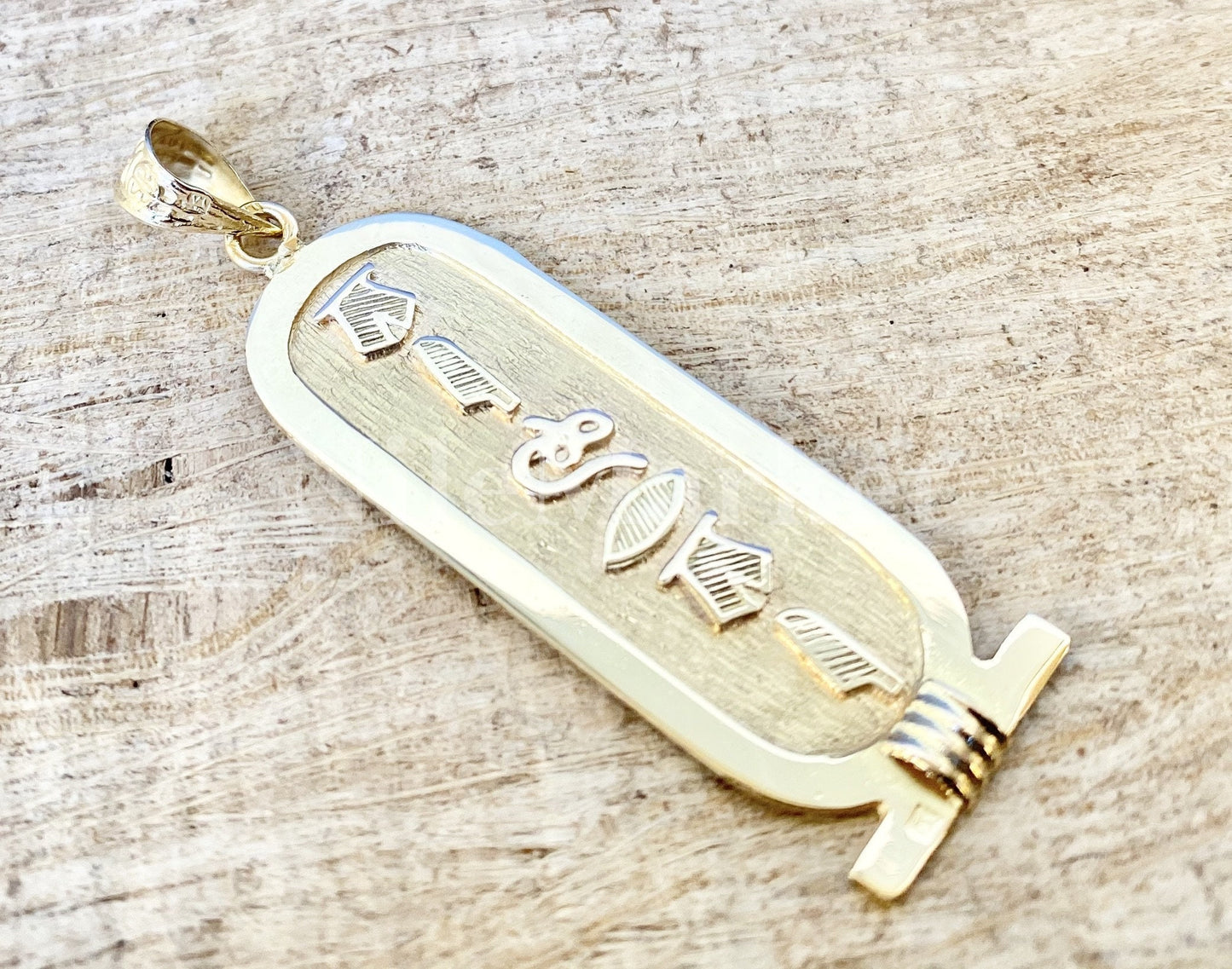 Wide Personalized 18k Gold Cartouche Egyptian Customized Wide Solid 18K Gold Cartouche Pendant Charm Up to (4 Characters)