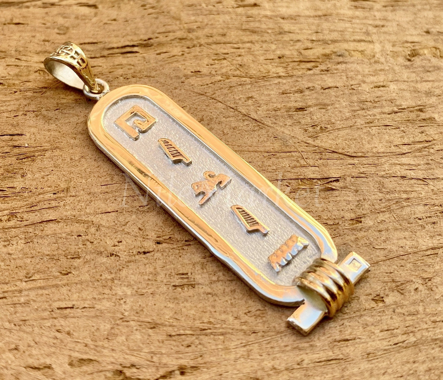 Egyptian Customized Cartouche With Solid 9K Gold Frame And Letters Pendant Charm Up to 9 Letters