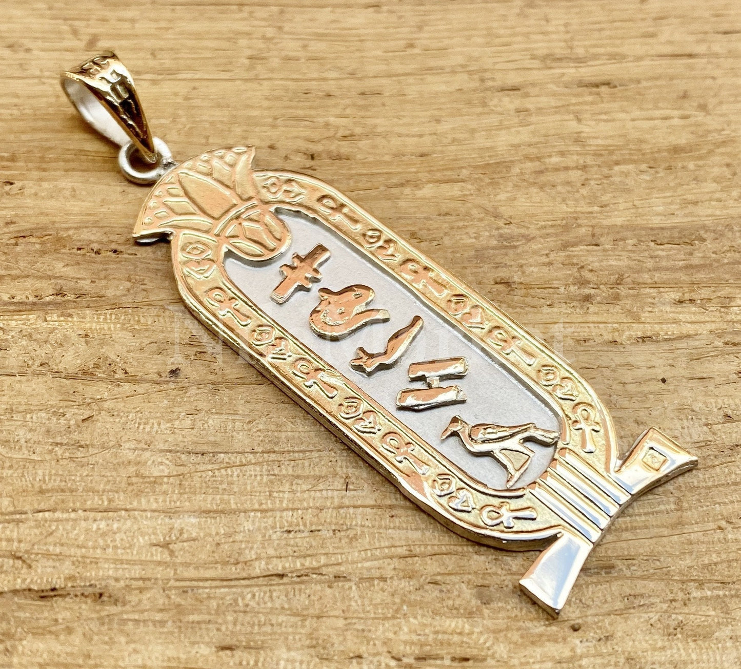Egyptian Customized Lotus Cartouche With 9K Gold Frame Letters Pendant Personalized Charm