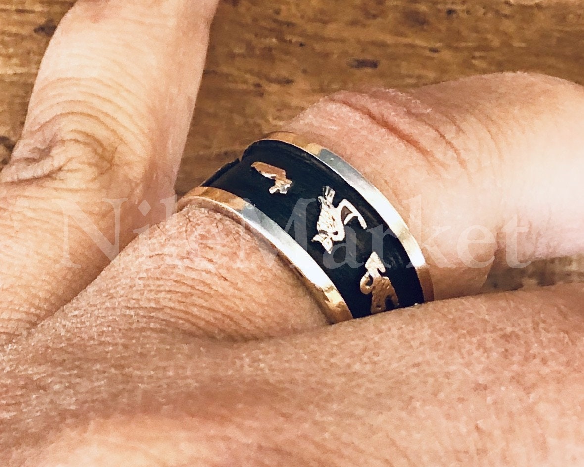 Egyptian Personalized Sterling Silver With 9K Gold Frame And Letters Cartouche Ring Express Shipping World Wide