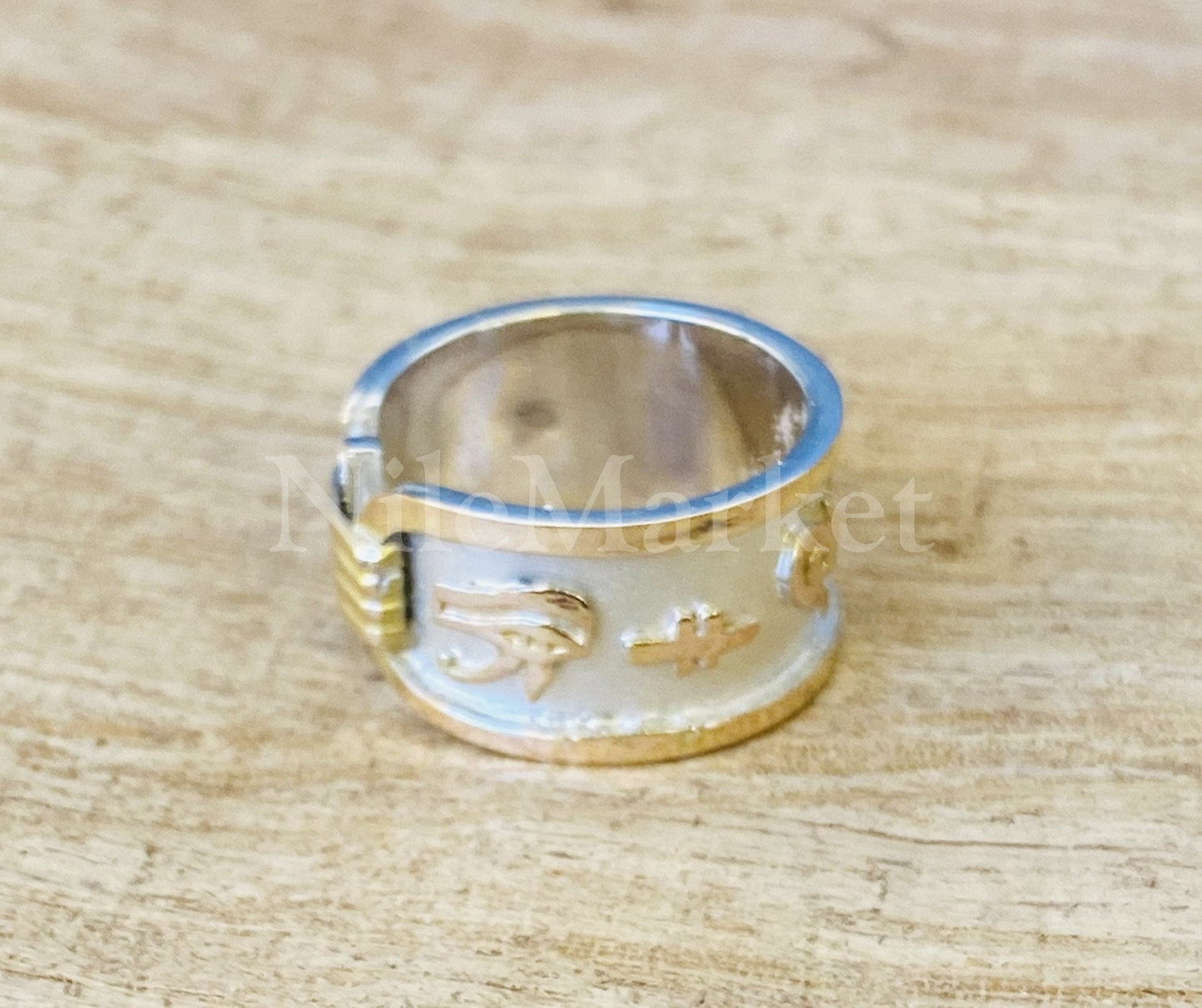 Egyptian Personalized Sterling Silver With 9K Gold Frame And Letters Cartouche Ring Express Shipping World Wide