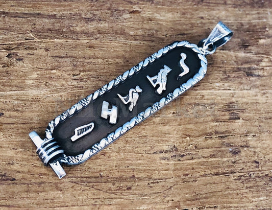 Egyptian Sterling Silver Framed Cartouche Necklace ,WORLD WIDE Express Shipping,
